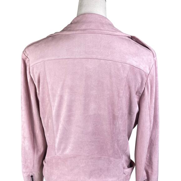 BB Dakota Blush Pink Faux Suede Asymmetrical Zip Belted Biker Moto Jacket - Picture 11 of 14
